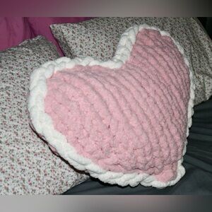 Pink Heart-Shaped Pillow with White Trim